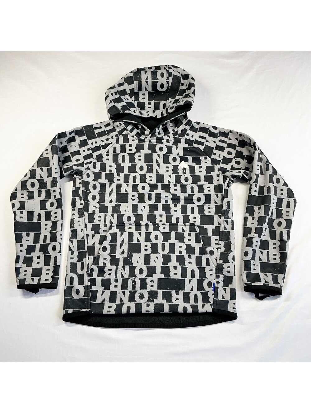 Burton Black & White All Over Logo Print Snowboard Hoodie Pullover Youth 10 Med